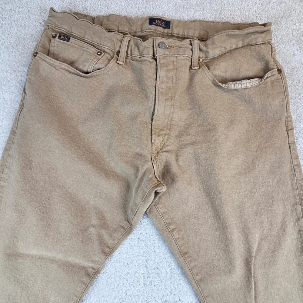 Polo Ralph Lauren Varick Slim Straight Pants Mens 34x30 Tan Khaki Denim Jeans